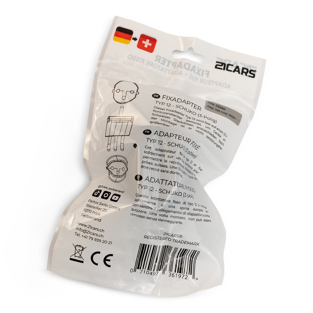 Fixadapter Typ 12 / Schuko Stromadapter - 21CARS -