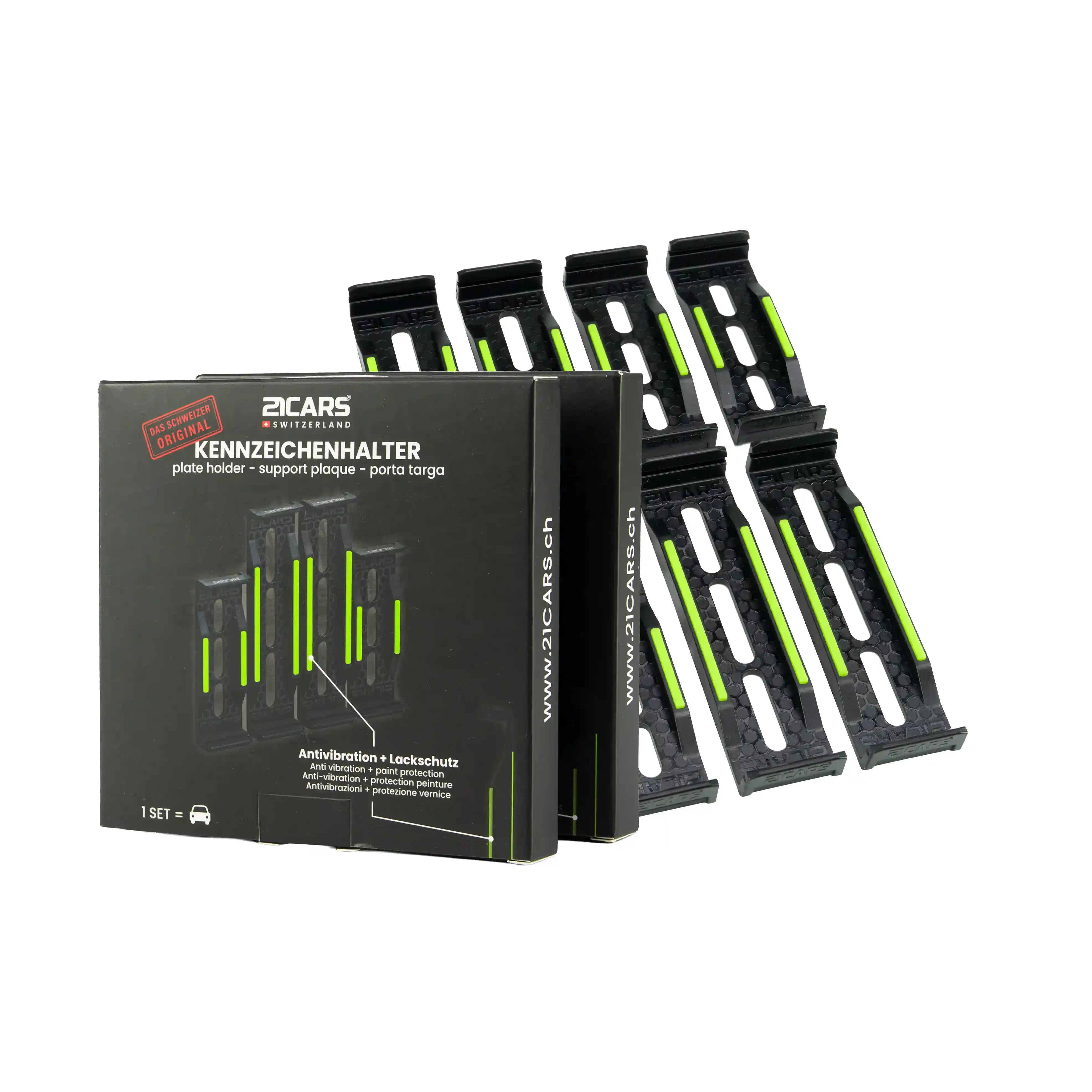 Klick Kennzeichenhalter Version 4 zweier Set mit Verpackung Gross und Klein Langformat