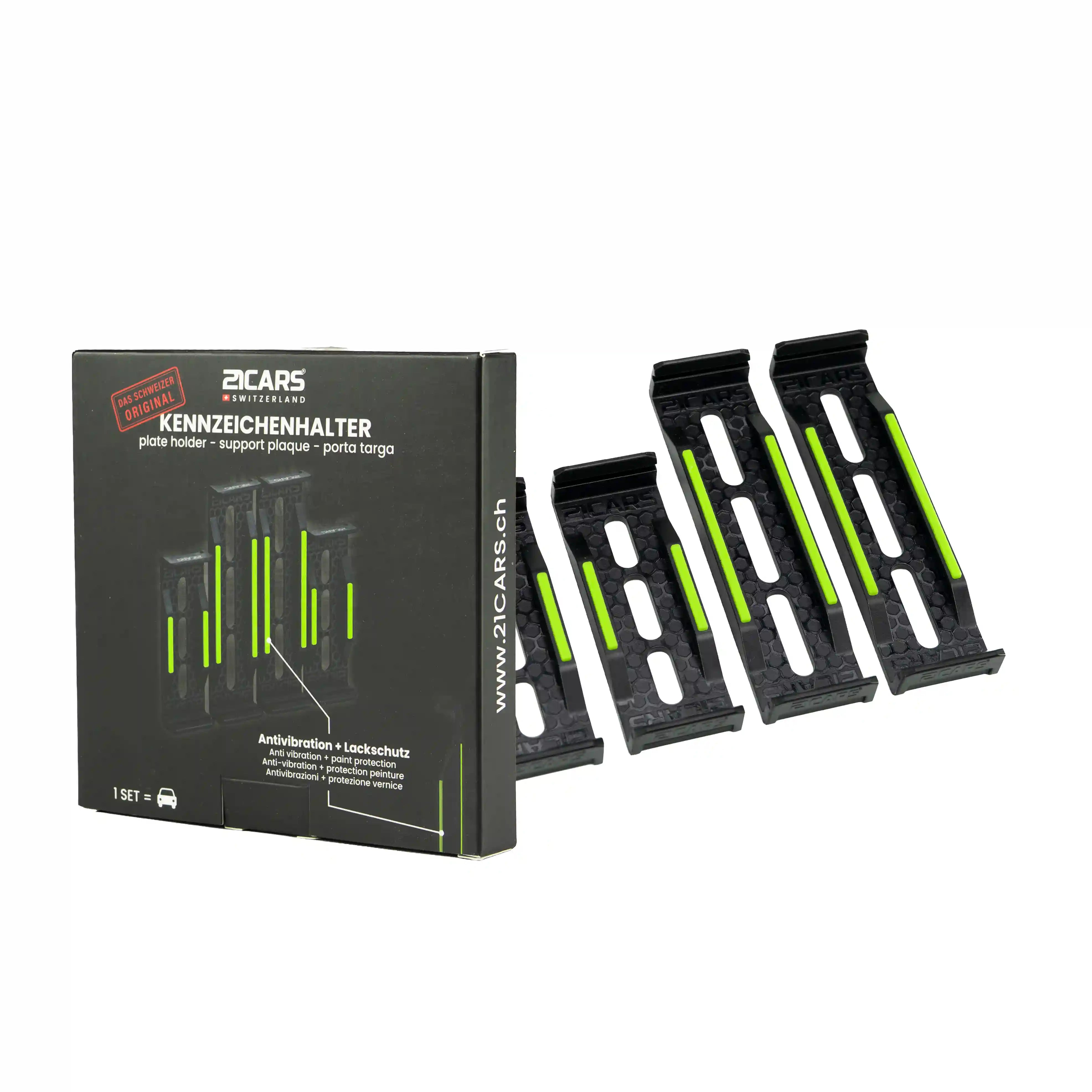Klick Kennzeichenhalter Version 4 single Set mit Verpackung Gross und Klein Langformat